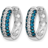 14K White Gold Hinged Hoop Earrings with White and Blue Diamonds - 0.032 Carat Total Diamond Weight by Monteluci Fine Jewelry