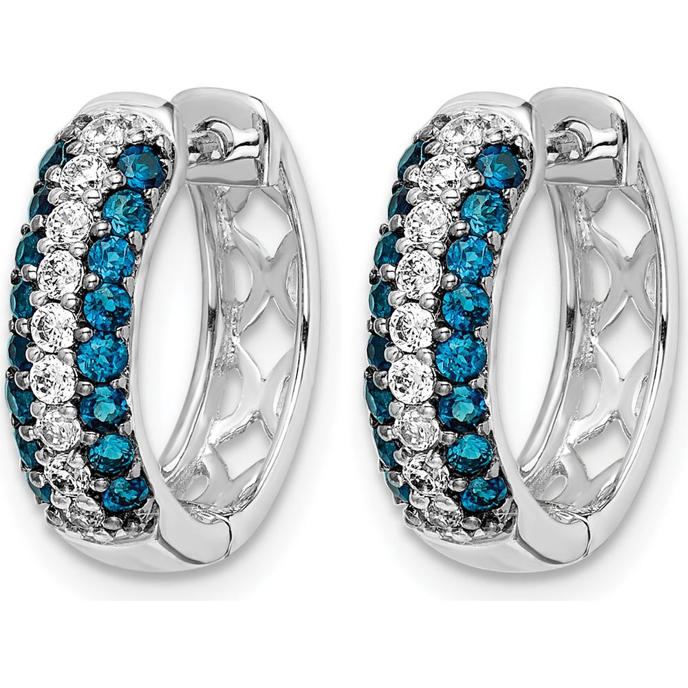 14K White Gold Hinged Hoop Earrings with White and Blue Diamonds - 0.032 Carat Total Diamond Weight by Monteluci Fine Jewelry