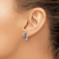 14K White Gold Hinged Hoop Earrings with White and Blue Diamonds - 0.032 Carat Total Diamond Weight by Monteluci Fine Jewelry