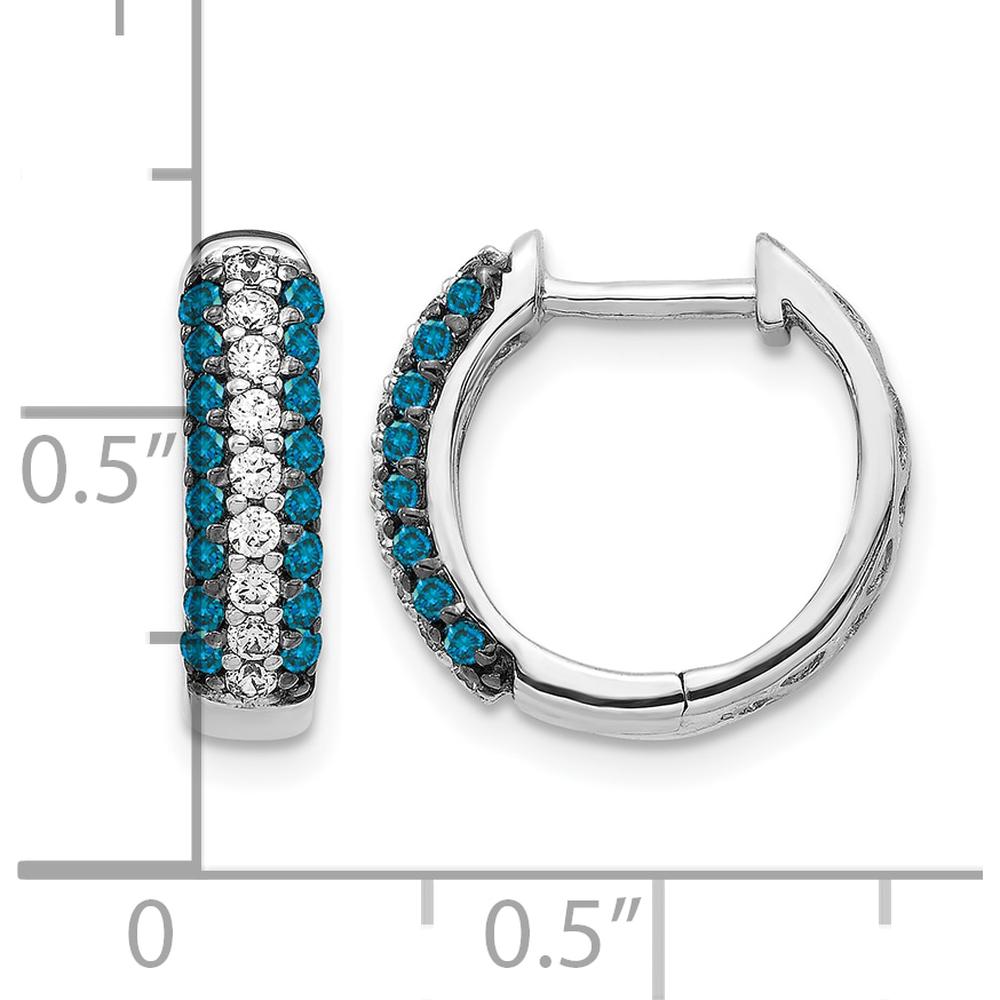 14K White Gold Hinged Hoop Earrings with White and Blue Diamonds - 0.032 Carat Total Diamond Weight by Monteluci Fine Jewelry