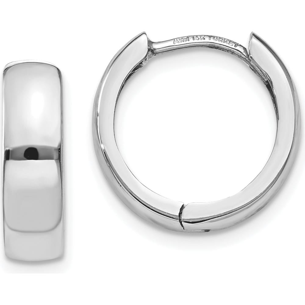 14K White Gold Hinged Huggie Earrings with Polished Finish - Elegant Women's Jewelry by 0