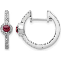 14K White Gold Hinged Huggie Earrings with Round Cabochon Garnet and Diamonds - 0.225 Carats Total Garnet Weight, 0.052 Carats Total Diamond Weight by Monteluci Fine Jewelry