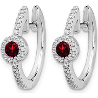 14K White Gold Hinged Huggie Earrings with Round Cabochon Garnet and Diamonds - 0.225 Carats Total Garnet Weight, 0.052 Carats Total Diamond Weight by Monteluci Fine Jewelry