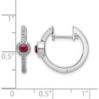 14K White Gold Hinged Huggie Earrings with Round Cabochon Garnet and Diamonds - 0.225 Carats Total Garnet Weight, 0.052 Carats Total Diamond Weight by Monteluci Fine Jewelry