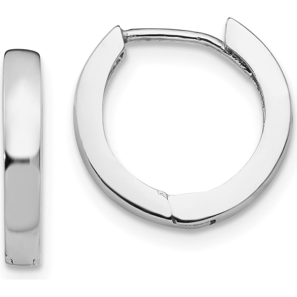 14K White Gold Hinged Huggie Hoop Earrings - Classic Round Design by 0