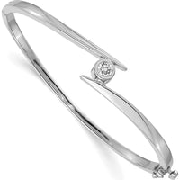 14K White Gold Hinged Oval Bangle Bracelet Mount for 4.75mm Round Diamond - 1/2 Carat Stone Capacity by Oro Pregiato