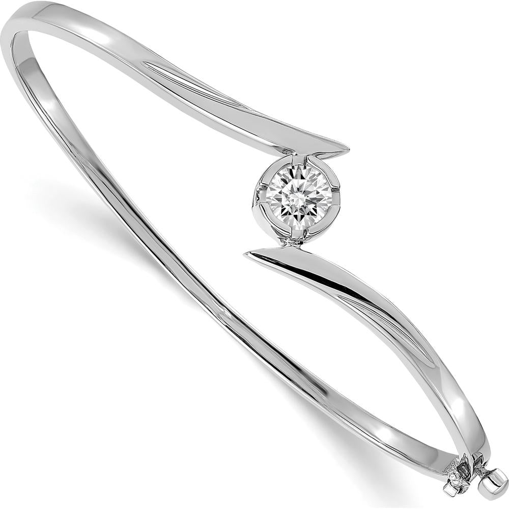 14K White Gold Hinged Oval Bangle Bracelet Mounting for 0.75 Carat 5.75mm Round Diamond by Oro Pregiato