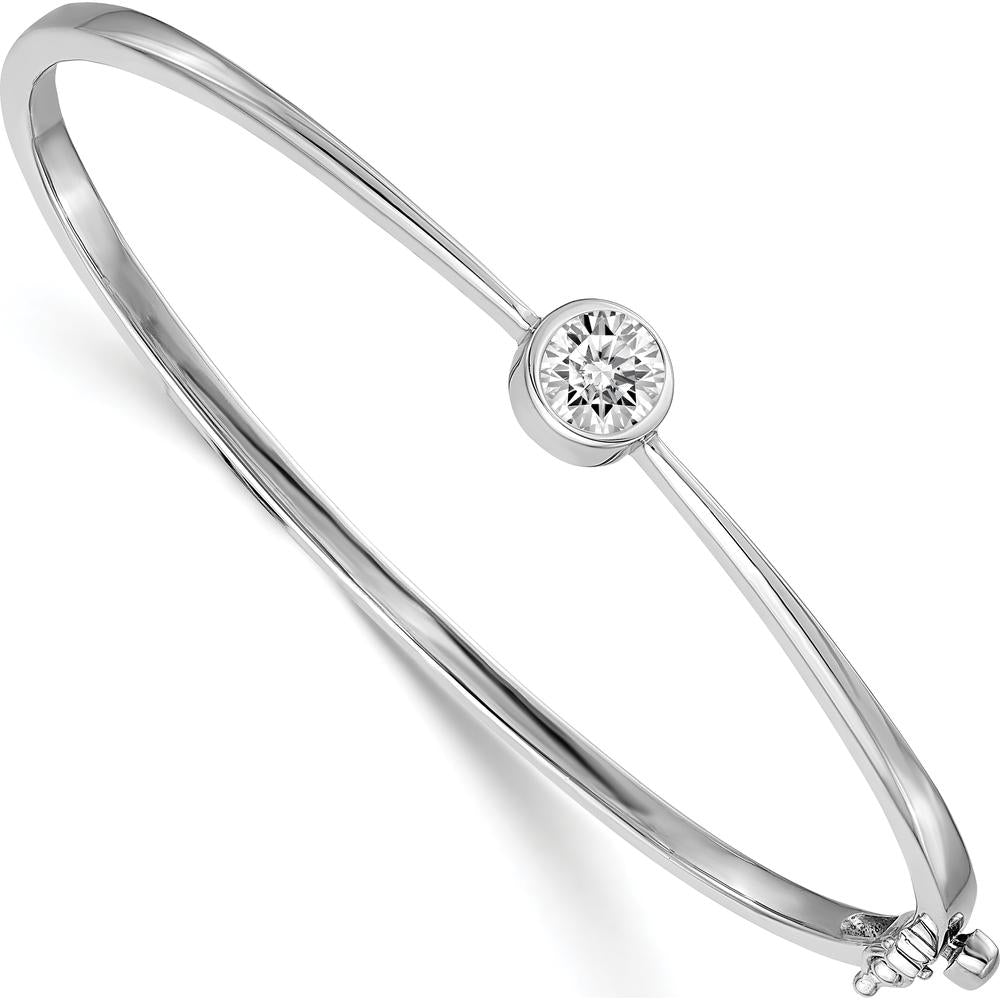 14K White Gold Hinged Oval Bangle Bracelet Mounting for 1.0 Carat Round Stone by Oro Pregiato