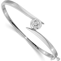 14K White Gold Hinged Oval Bangle Bracelet Mounting for 1.00 Carat Round Diamond - Polished Rhodium Finish by Oro Pregiato