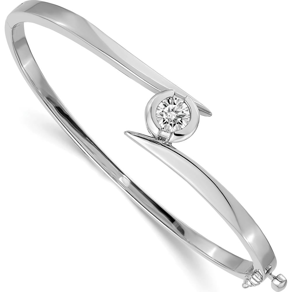 14K White Gold Hinged Oval Bangle Bracelet Mounting for 1.00 Carat Round Diamond - Polished Rhodium Finish by Oro Pregiato