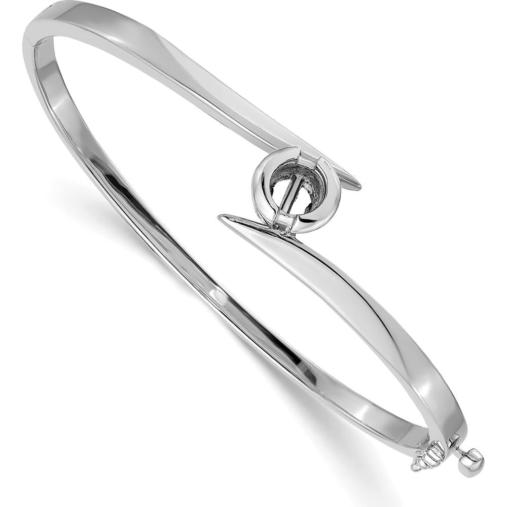 14K White Gold Hinged Oval Bangle Bracelet Mounting for 1.00 Carat Round Diamond - Polished Rhodium Finish by Oro Pregiato