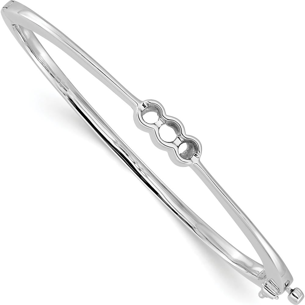 14K White Gold Hinged Oval Bangle Bracelet Mounting for 1/2 Carat Round Diamonds - Polished Rhodium Finish by Oro Pregiato