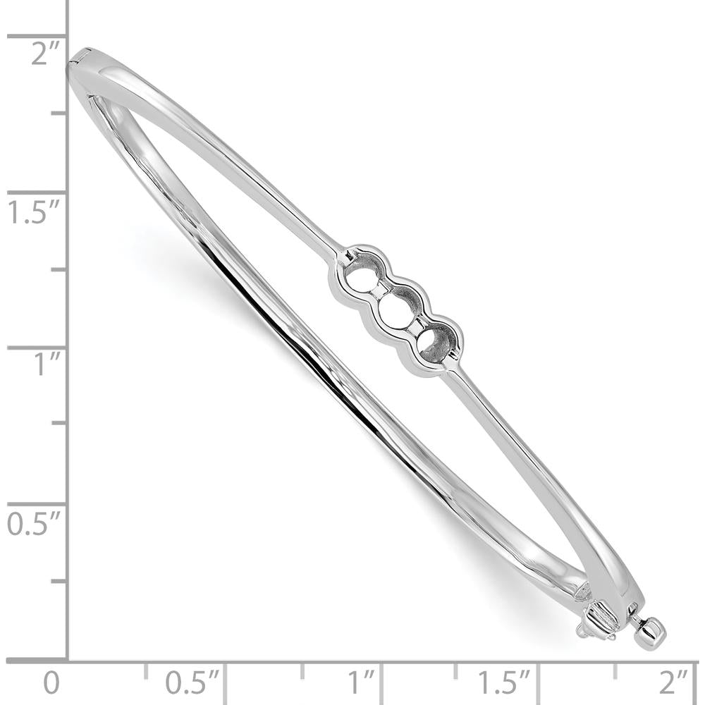 14K White Gold Hinged Oval Bangle Bracelet Mounting for 1/2 Carat Round Diamonds - Polished Rhodium Finish by Oro Pregiato