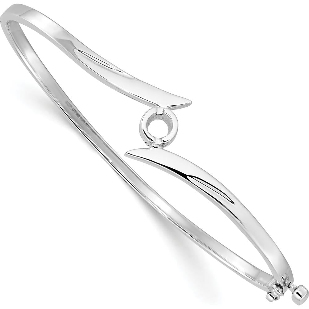 14K White Gold Hinged Oval Bangle Bracelet Mounting for 4.0mm Round Diamond - 0.25 Carat Total Mount by Oro Pregiato
