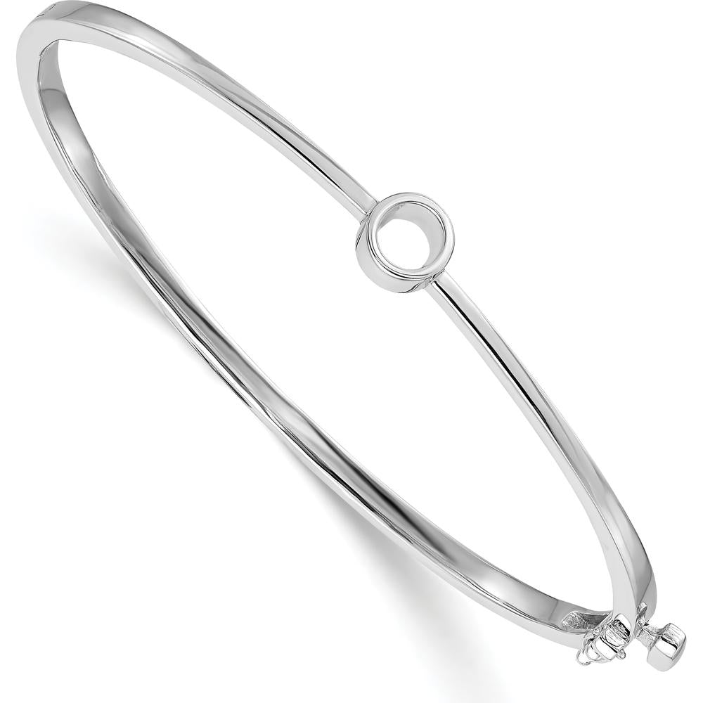 14K White Gold Hinged Oval Bangle Bracelet Mounting for 5.0mm Round Gemstone - Polished Rhodium Finish by Oro Pregiato