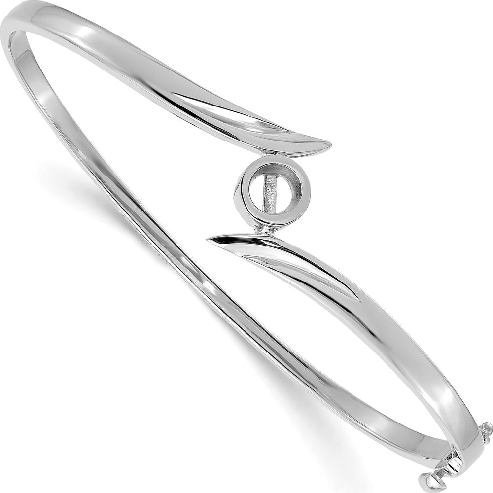 14K White Gold Hinged Oval Bangle Bracelet Mounting for 5.0mm Round Stone by Oro Pregiato