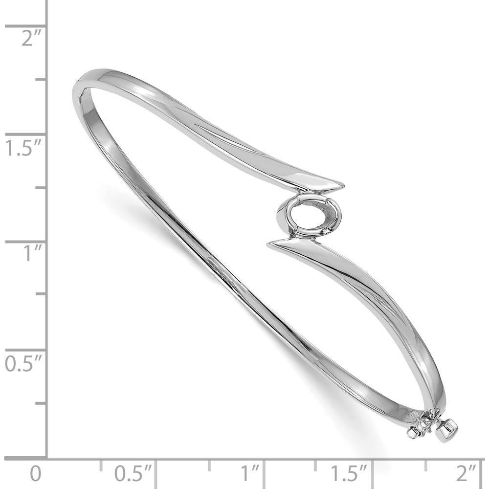 14K White Gold Hinged Oval Bangle Bracelet Mounting for 6x4mm Oval Gemstone - Polished Rhodium Finish by Oro Pregiato