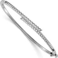 14K White Gold Hinged Oval Bangle Bracelet Mounting with 42 Round Stone Settings - Holds 1.00 Carat Total Gem Weight by Oro Pregiato