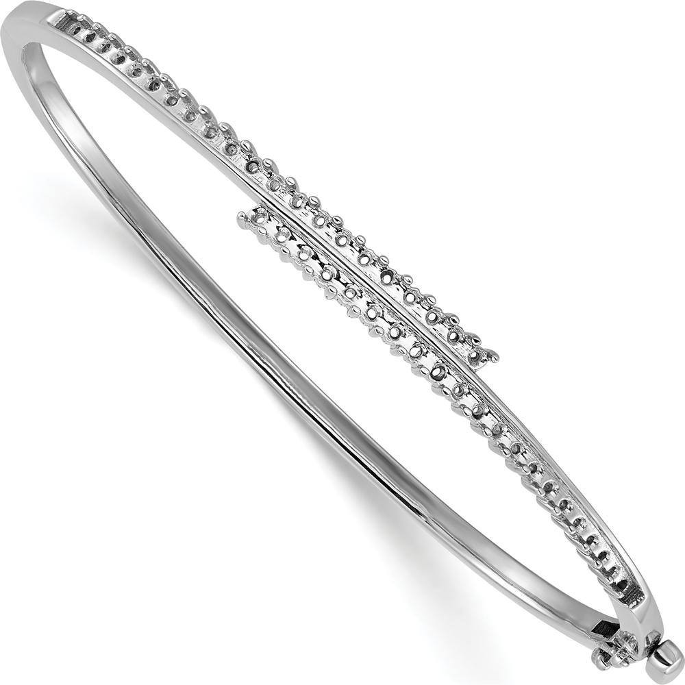 14K White Gold Hinged Oval Bangle Bracelet Mounting with 42 Round Stone Settings - Holds 1.00 Carat Total Gem Weight by Oro Pregiato