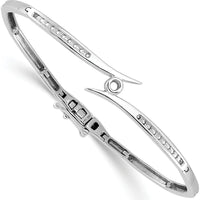 14K White Gold Hinged Oval Bangle Bracelet Mounting with Bezel and Channel Set Round Stones - Holds 0.25 Carat Center and 0.20 Carat Side Stones by Oro Pregiato
