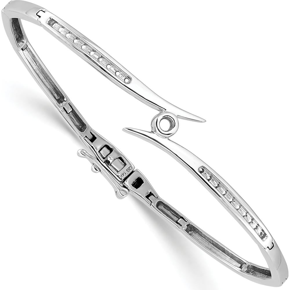 14K White Gold Hinged Oval Bangle Bracelet Mounting with Bezel and Channel Set Round Stones - Holds 0.25 Carat Center and 0.20 Carat Side Stones by Oro Pregiato