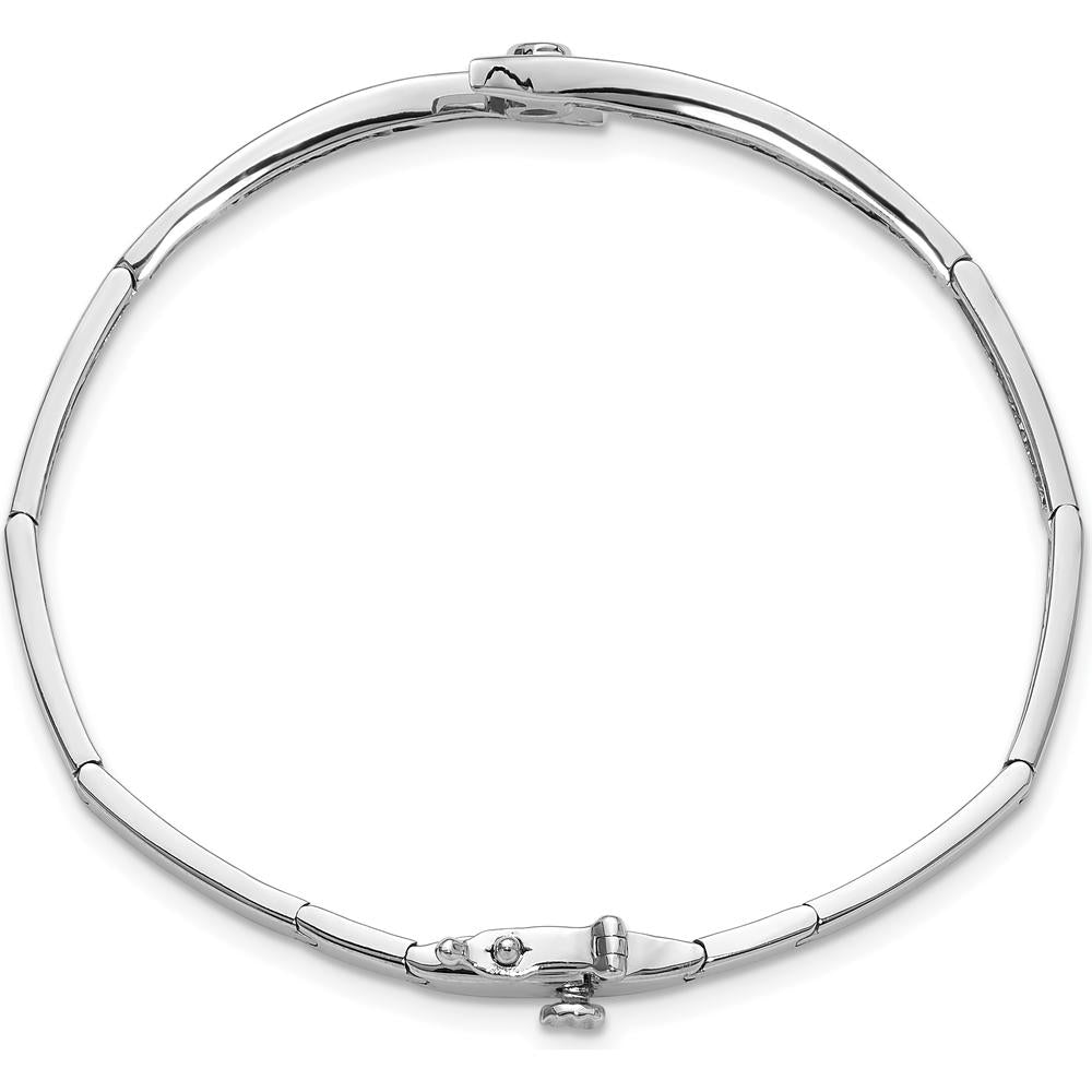 14K White Gold Hinged Oval Bangle Bracelet Mounting with Bezel and Channel Set Round Stones - Holds 0.25 Carat Center and 0.20 Carat Side Stones by Oro Pregiato
