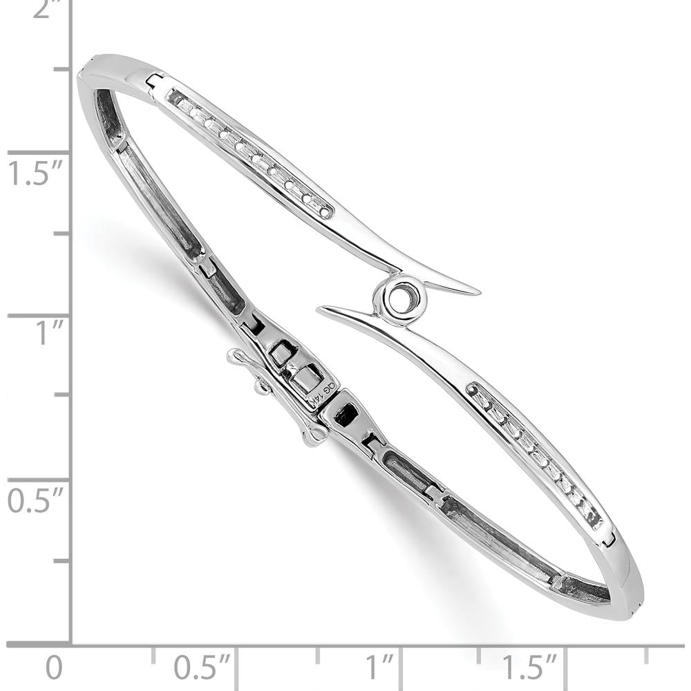 14K White Gold Hinged Oval Bangle Bracelet Mounting with Bezel and Channel Set Round Stones - Holds 0.25 Carat Center and 0.20 Carat Side Stones by Oro Pregiato