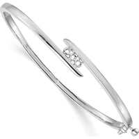 14K White Gold Hinged Oval Bangle Bracelet Mounting with Round Stone Settings by Oro Pregiato