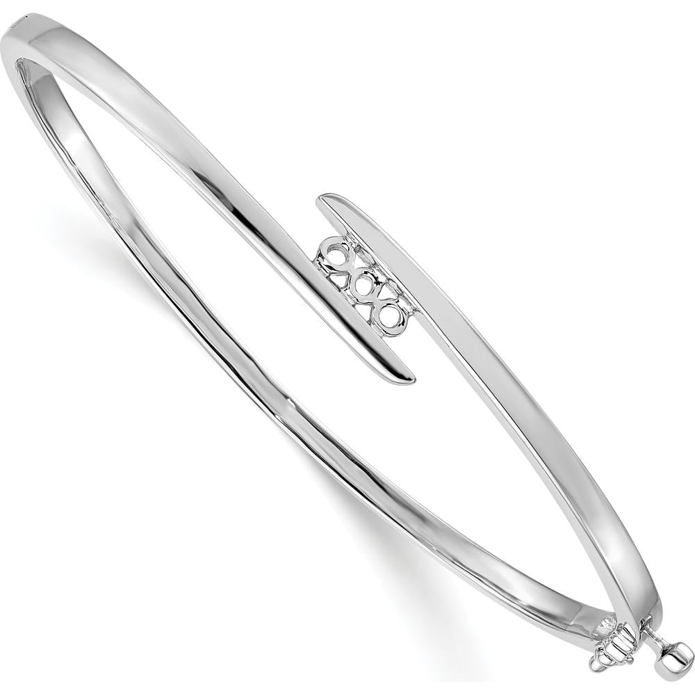 14K White Gold Hinged Oval Bangle Bracelet Mounting with Round Stone Settings by Oro Pregiato