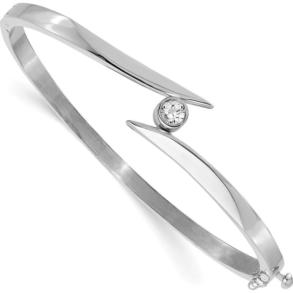 14K White Gold Hinged Oval Bangle Bracelet with 4.0mm Round Bezel-Set Diamond - 0.25 Carat Total Diamond Weight by Oro Pregiato