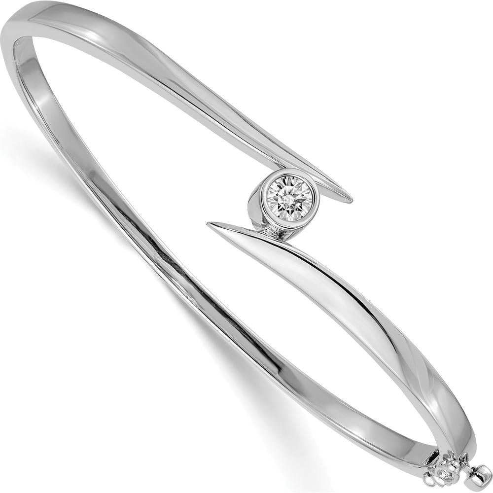 14K White Gold Hinged Oval Bangle Bracelet with Bezel-Set 4.5mm Round Diamond - 0.37 Carat Total Diamond Weight by Oro Pregiato