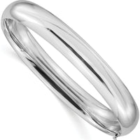 14K White Gold Hinged Oval Bangle Bracelet with Polished Finish by Oro Pregiato