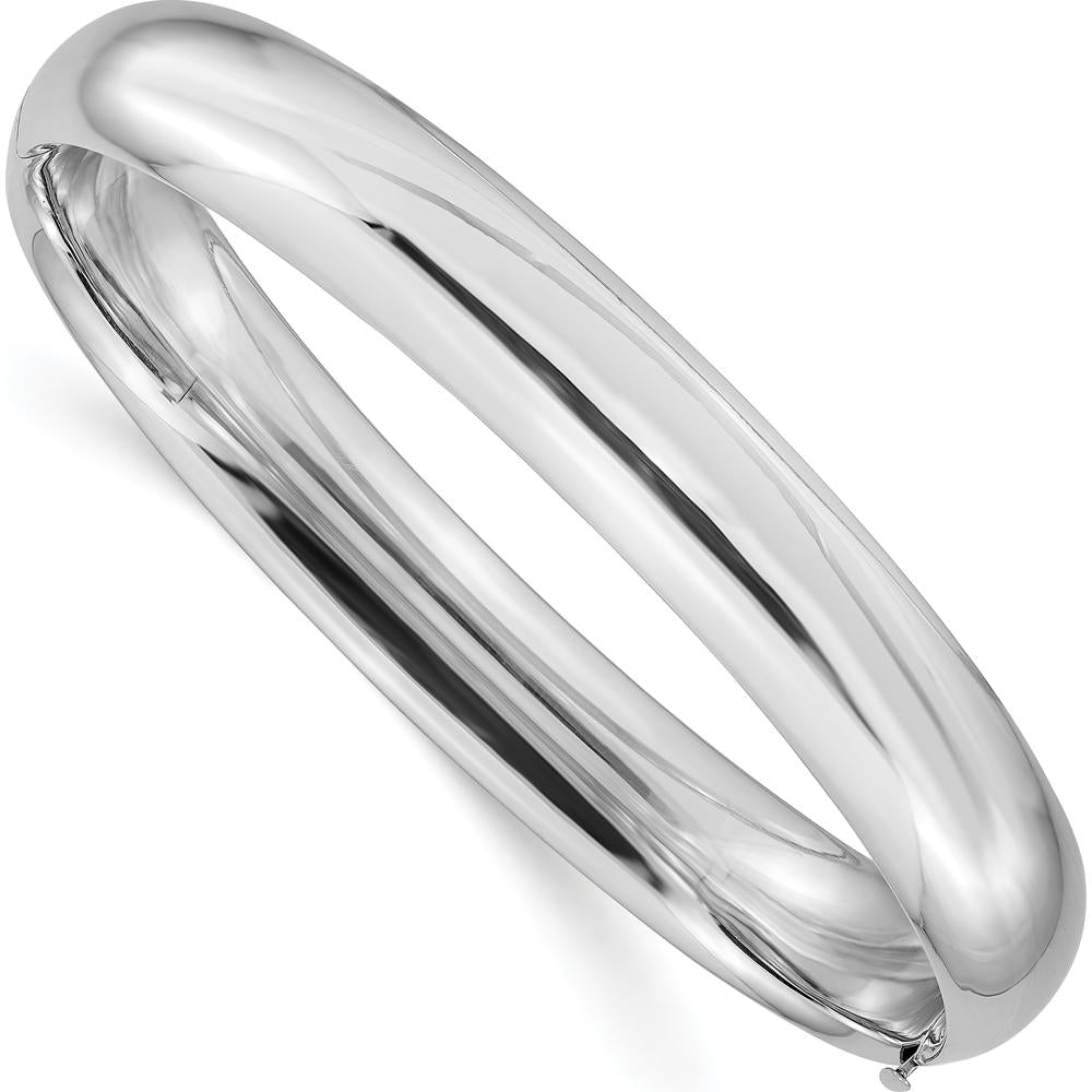 14K White Gold Hinged Oval Bangle Bracelet with Polished Finish by Oro Pregiato