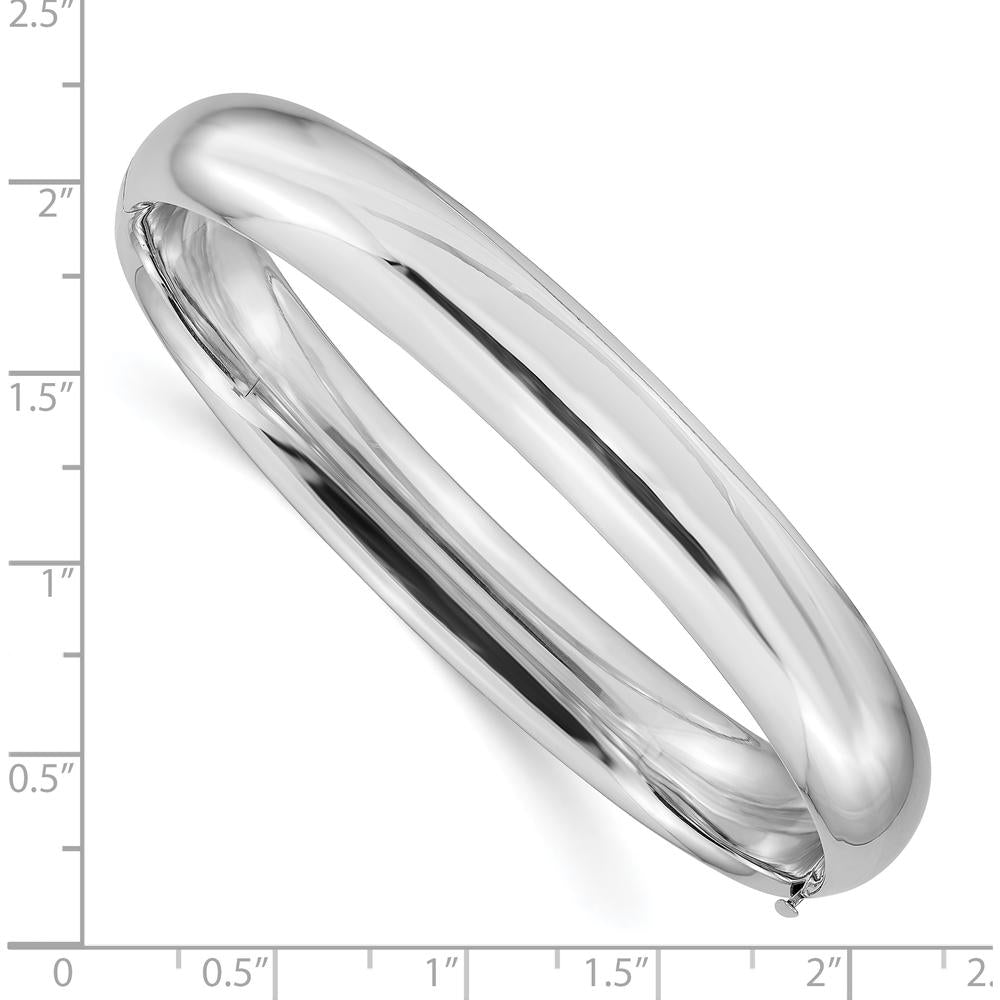 14K White Gold Hinged Oval Bangle Bracelet with Polished Finish by Oro Pregiato