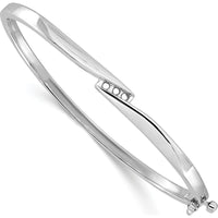 14K White Gold Hinged Oval Bangle Mounting for Three 2.2mm Round Diamonds - 1/8 Carat Total Setting by Oro Pregiato