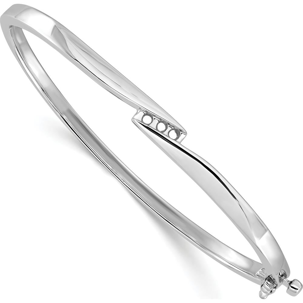 14K White Gold Hinged Oval Bangle Mounting for Three 2.2mm Round Diamonds - 1/8 Carat Total Setting by Oro Pregiato