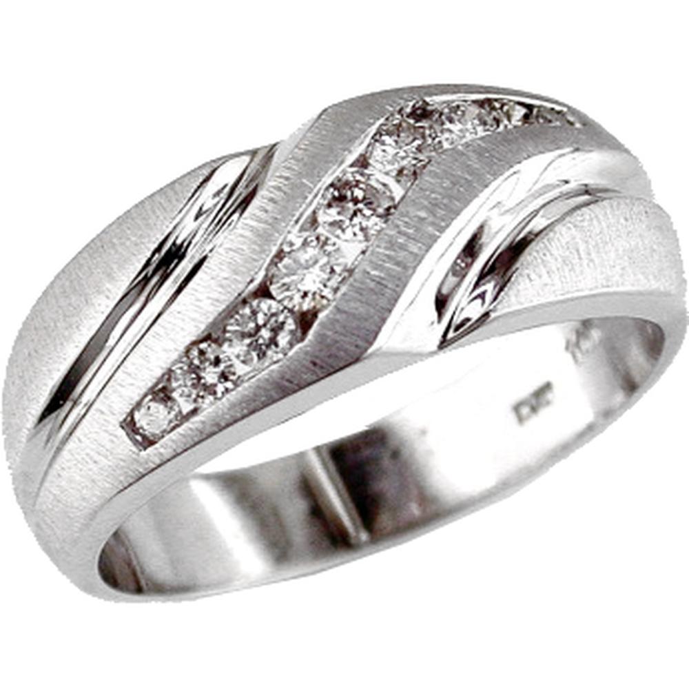 14K White Gold His & Hers Contemporary Diamond Ring with Satin Finish and Channel Set Round Brilliant Diamonds - 0.40 Carat Total Diamond Weight - Royal Jewelry