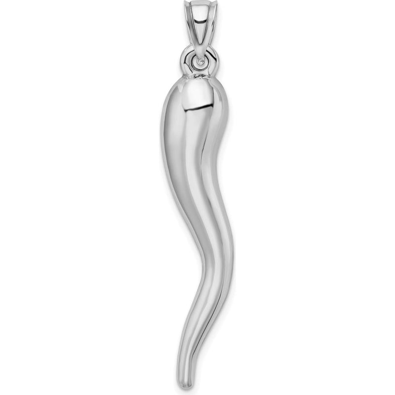 14K White Gold Hollow 3D Italian Horn Pendant by Oro Pregiato
