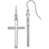 14K White Gold Hollow Cross Dangle Earrings with Rhodium Plated Finish - Elegant and Polished Design by 0