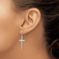 14K White Gold Hollow Cross Dangle Earrings with Rhodium Plated Finish - Elegant and Polished Design by 0