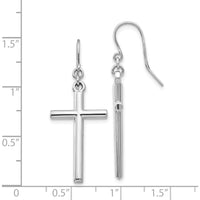 14K White Gold Hollow Cross Dangle Earrings with Rhodium Plated Finish - Elegant and Polished Design by 0