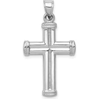 14K White Gold Hollow Cross Pendant with 3D Design and Polished Finish by Oro Pregiato