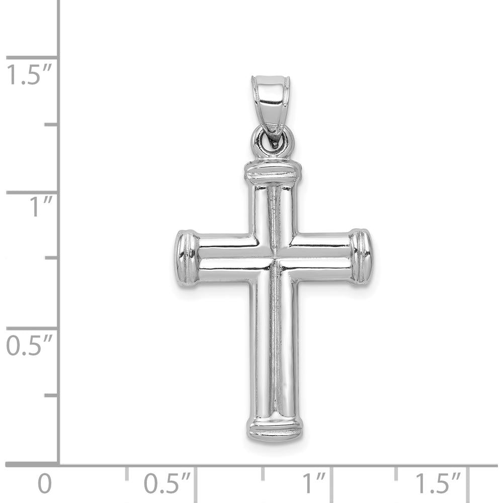 14K White Gold Hollow Cross Pendant with 3D Design and Polished Finish by Oro Pregiato