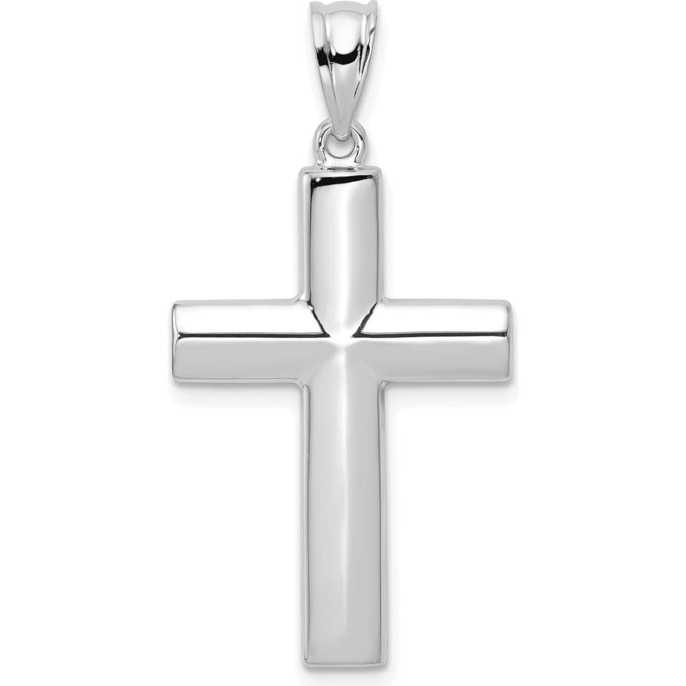 14K White Gold Hollow Cross Pendant with Polished Finish and Reversible Design by Oro Pregiato