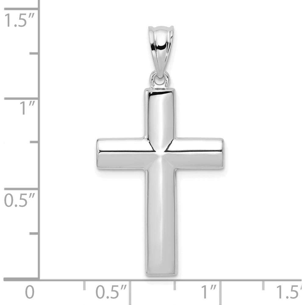 14K White Gold Hollow Cross Pendant with Polished Finish and Reversible Design by Oro Pregiato