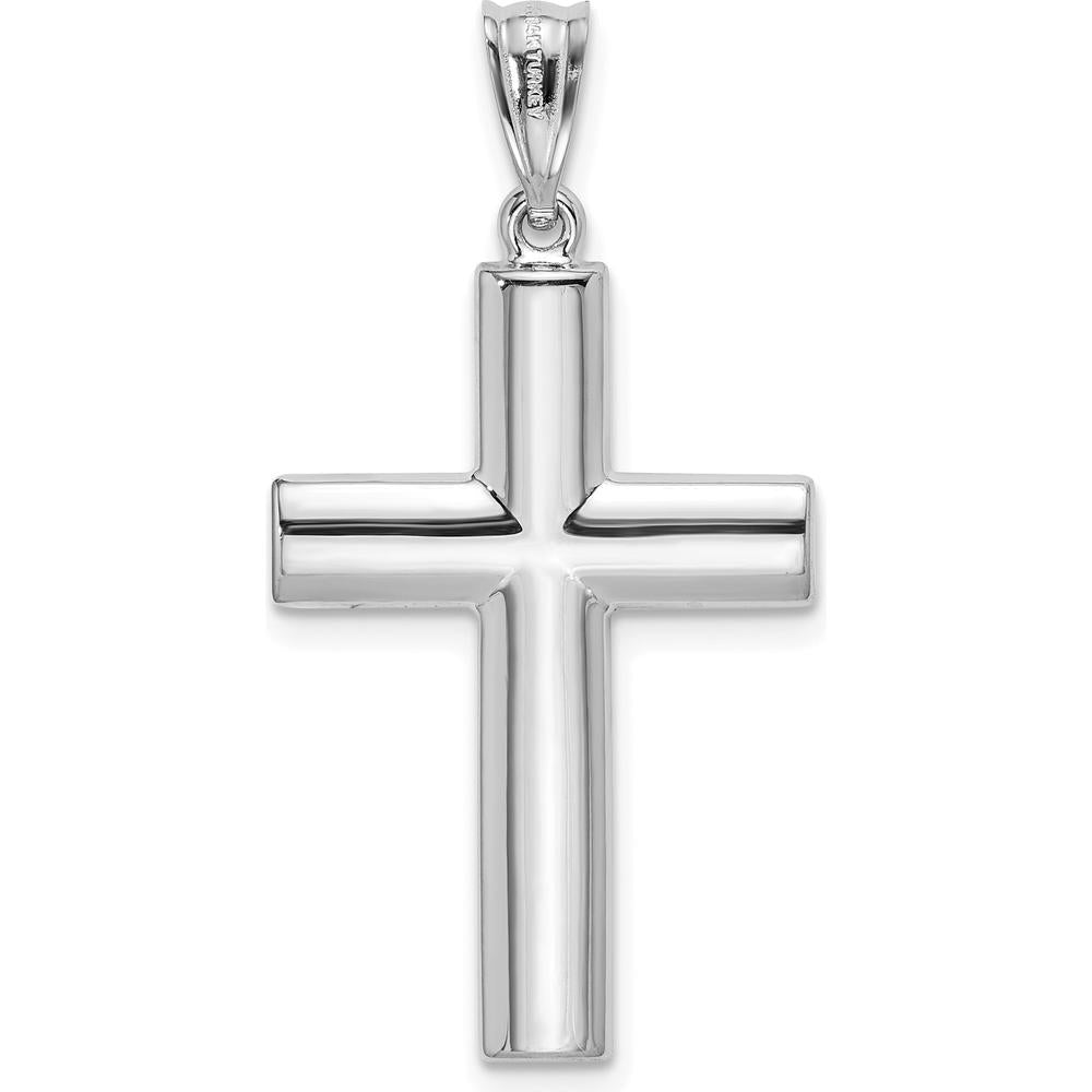 14K White Gold Hollow Cross Pendant with Polished Finish and Reversible Design by Oro Pregiato