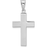 14K White Gold Hollow Cross Pendant with Polished Finish - Rhodium Plated by Oro Pregiato