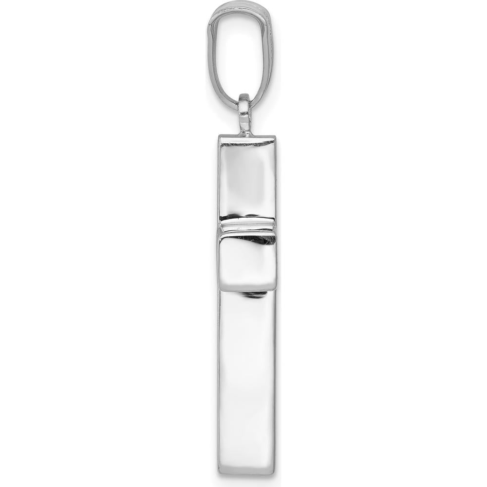 14K White Gold Hollow Cross Pendant with Polished Finish - Rhodium Plated by Oro Pregiato