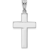 14K White Gold Hollow Cross Pendant with Polished Finish - Rhodium Plated by Oro Pregiato