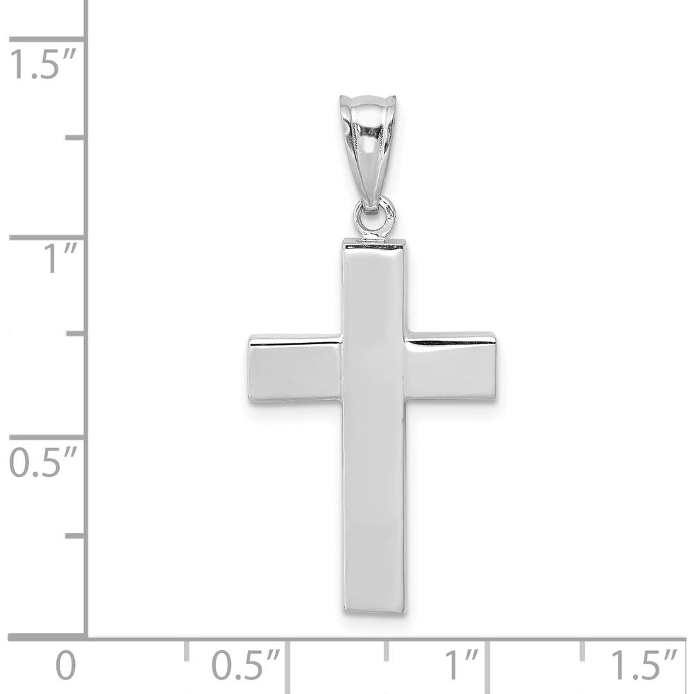 14K White Gold Hollow Cross Pendant with Polished Finish - Rhodium Plated by Oro Pregiato